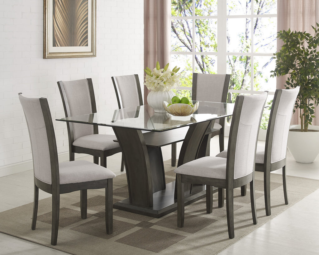 Comedor Rectangular de Cristal c/6 Sillas Gris